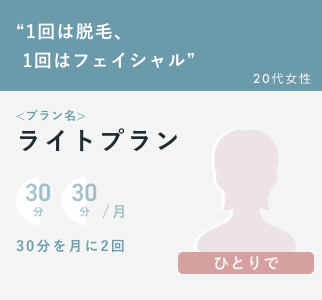 “1回は脱毛、 1回はフェイシャル” 20代女性 プラン名：ライトプラン