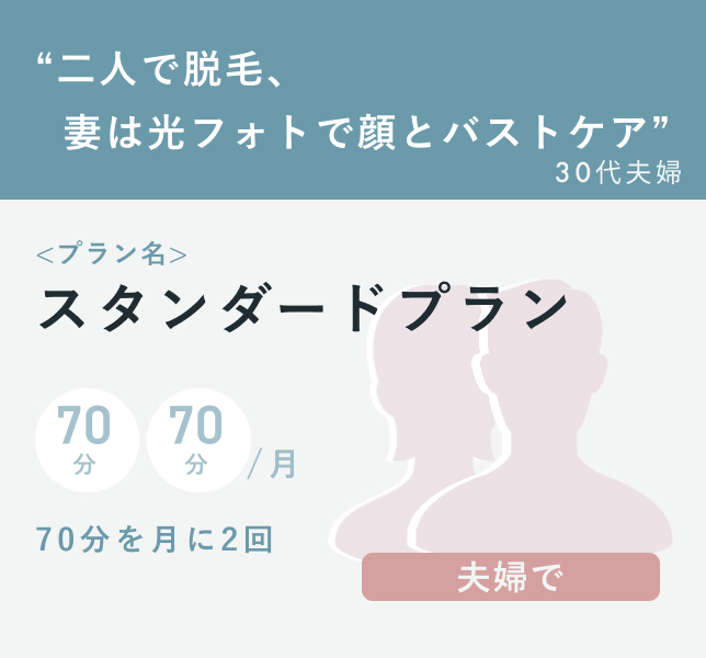 “二人で脱毛、 妻は光フォトで顔とバストケア” 30代夫婦 プラン名：スタンダードラ分